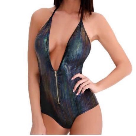 iHeartRaves Other - Nwot Oil Slick Zip Up Bodysuit